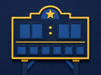 Paper-cut scoreboard panel with blank tiles, in navy and canary paper